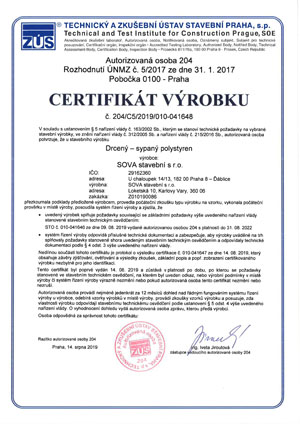 Certifikát výrobku: Drcený - sypaný polystyren
